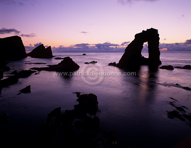 Foula: Gaada Stack at sunset, Shetland - Gaada Stack, Foula  13110