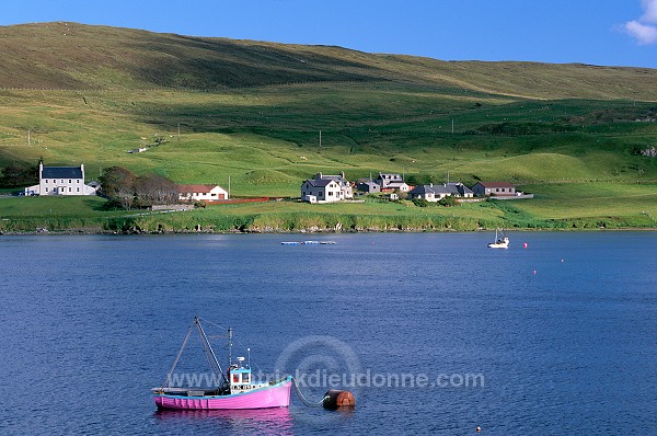 Pink fishing boat, Olna Firth, Shetland - Bateau rose à Olna Firth 13313