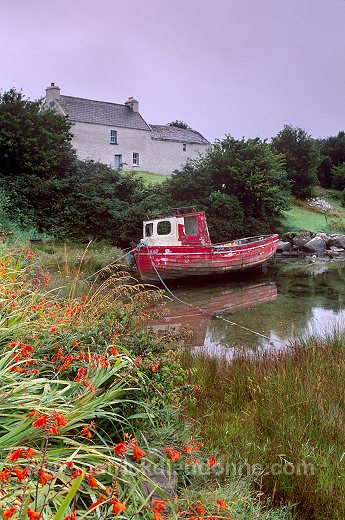 Red boat and house, Ireland -  Bateau rouge et maison, Irlande 15325